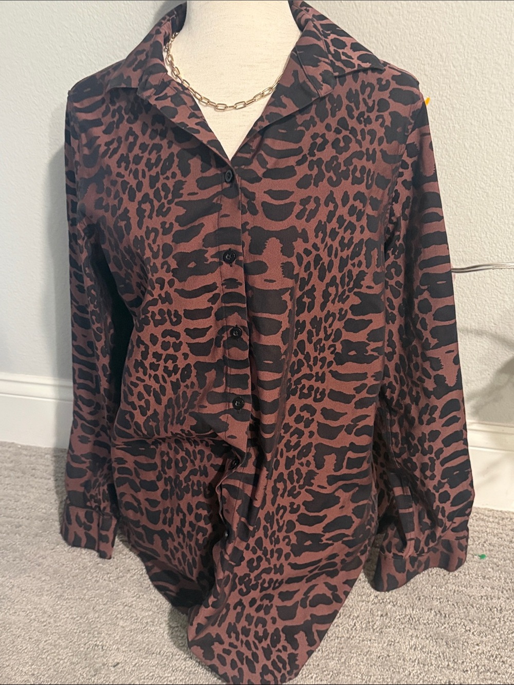 Chicos cotton blouse leopard print button down